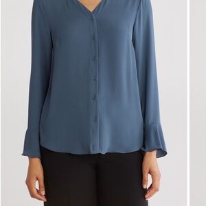 T Tahari Blue Bell Sleeve Blouse with Notched Collar